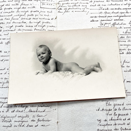 1940s - Adorable Vintage Baby Portrait - Black and White Infant Photography - Childhood Memories - Mid 20th Century