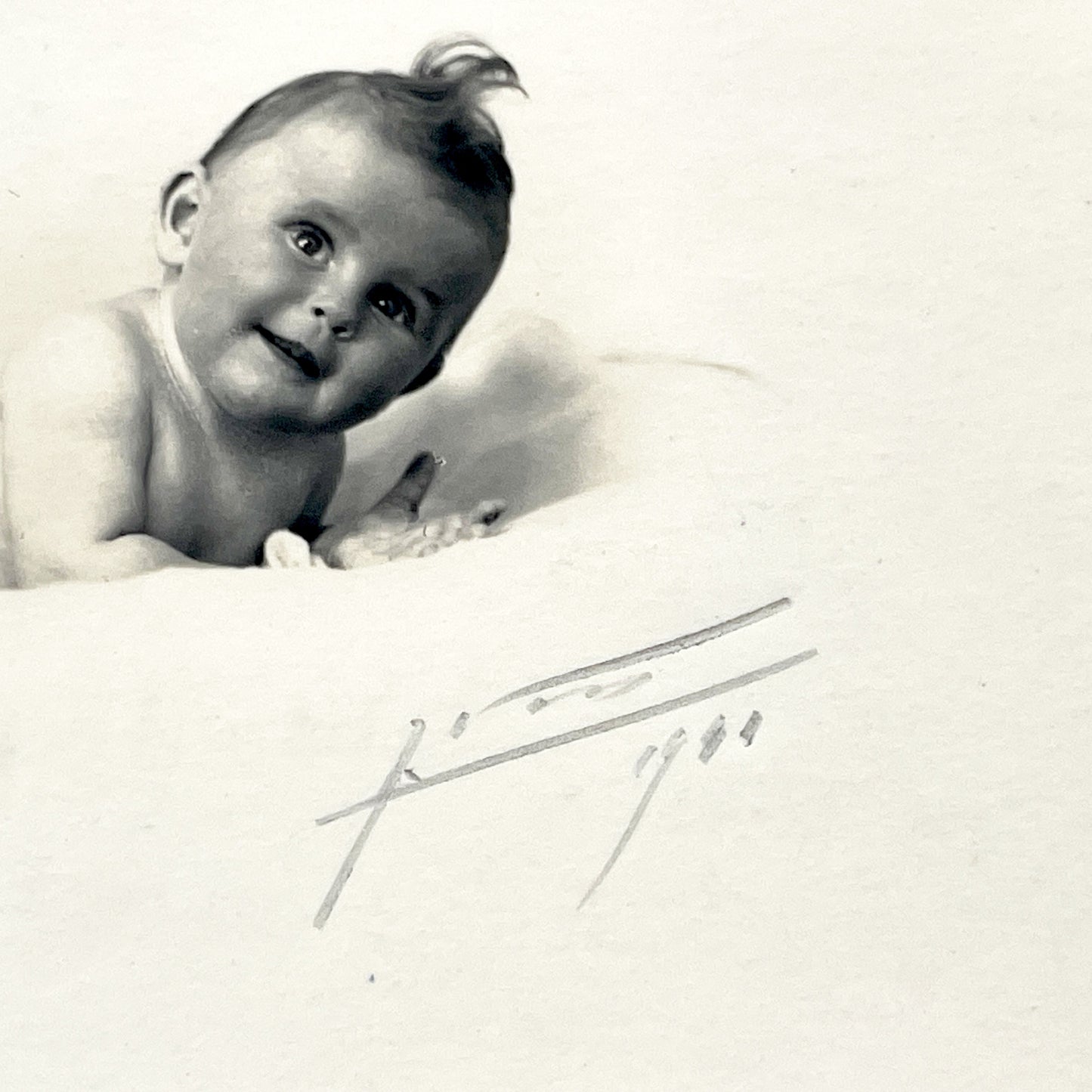 1940s - Adorable Vintage Baby Photograph - Smiling Infant Portrait - Black And White Print - French Family Keepsake From 1941