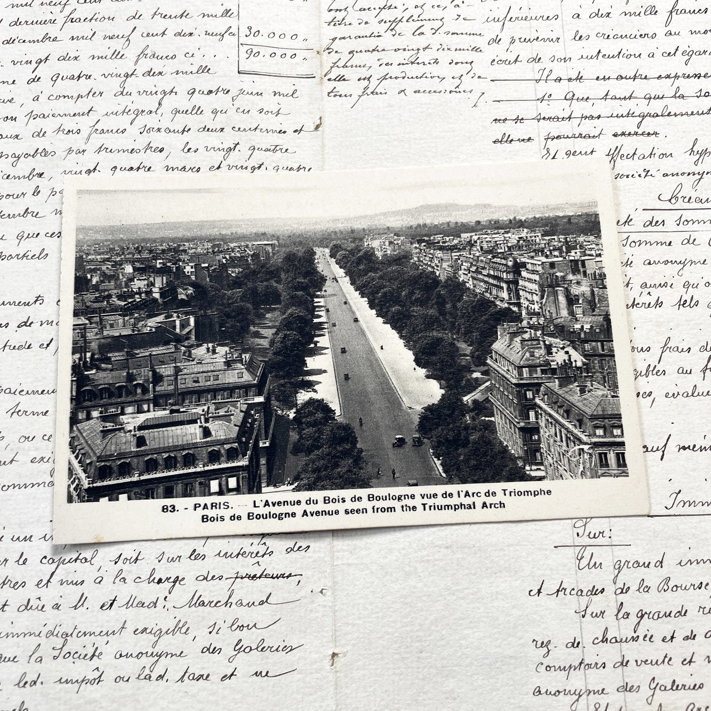 1920s - Paris Bois de Boulogne Avenue From Arc de Triomphe - Vintage French Postcard - Historic City View - Black & White Photo