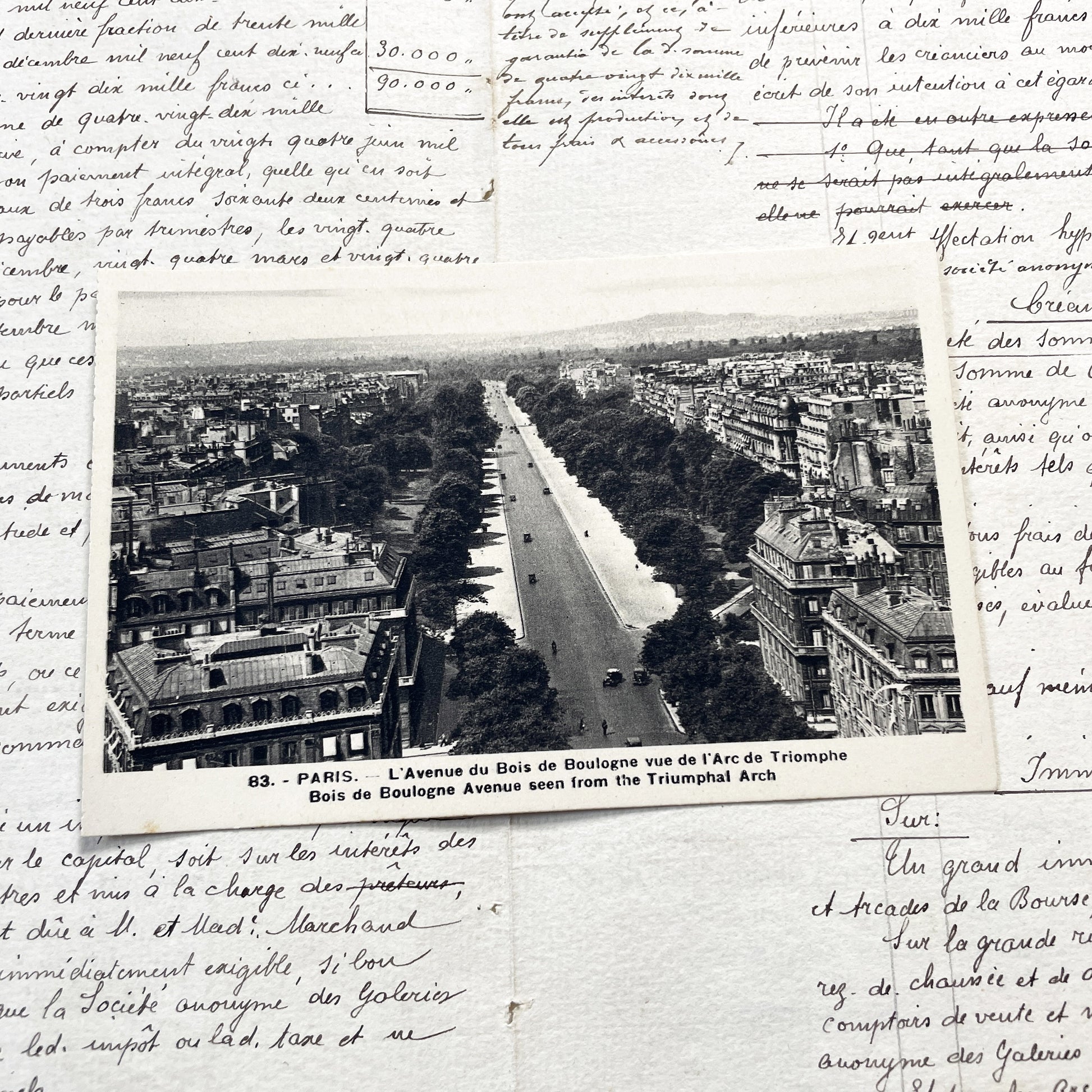 1920s - Paris Bois de Boulogne Avenue From Arc de Triomphe - Vintage French Postcard - Historic City View - Black & White Photo