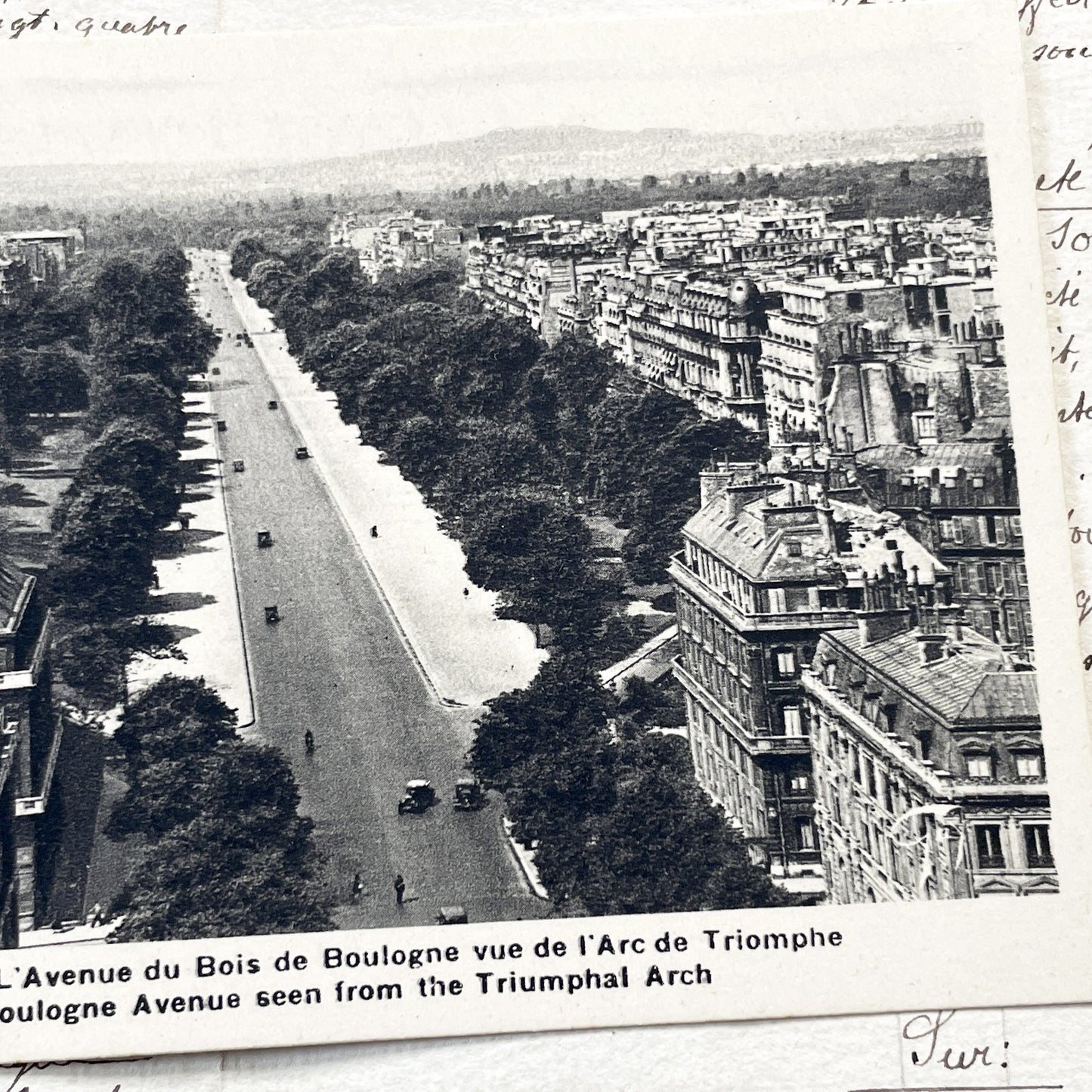 1920s - Paris Bois de Boulogne Avenue From Arc de Triomphe - Vintage French Postcard - Historic City View - Black & White Photo