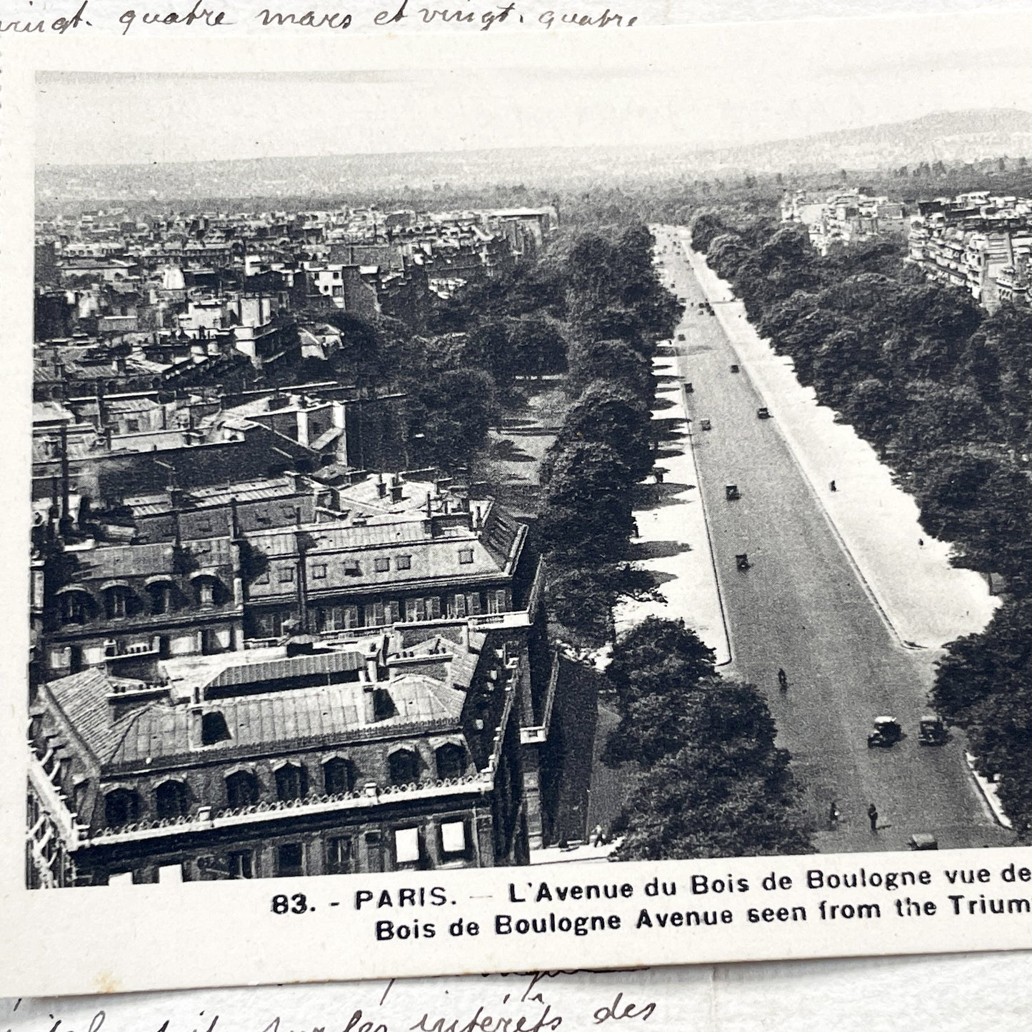 1920s - Paris Bois de Boulogne Avenue From Arc de Triomphe - Vintage French Postcard - Historic City View - Black & White Photo