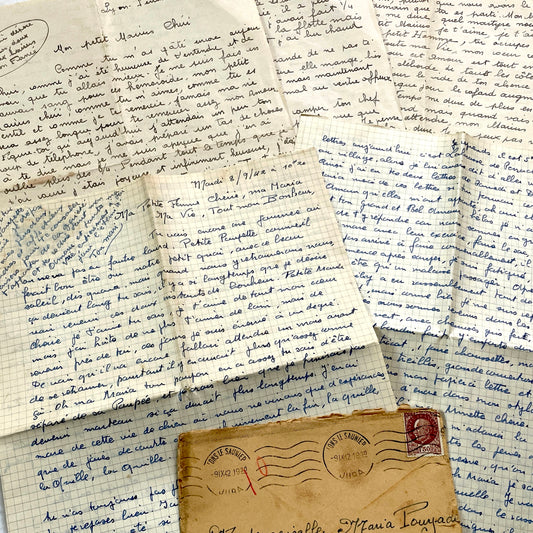 1940s - Two Long Original Handwritten French Love Letters - Evocative WWII Era Correspondence - Vintage Ephemera