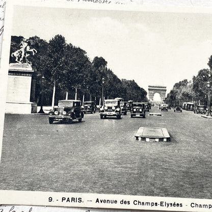1930s - Paris Champs-Élysées Avenue Vintage Postcard - Arc De Triomphe Iconic View - French City Life - Early Automobile Era - Collectible