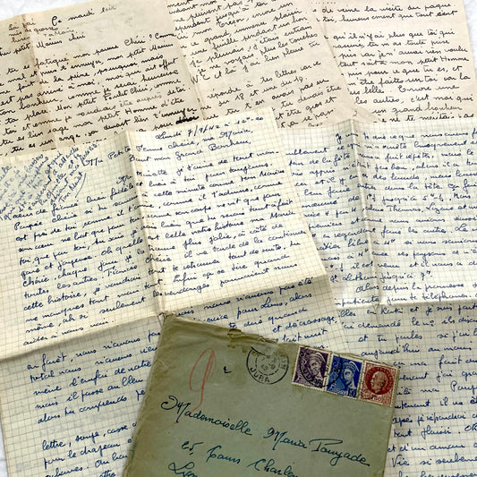 1940s - Two Long Handwritten French Love Letters - Vintage World War II Era Correspondence - Evocative Romantic Ephemera from France