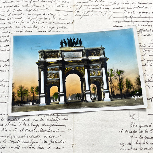 1930s - Antique French Postcard - Paris Arc de Triomphe du Carrousel - Hand Colored Landmark - Napoleonic Monument - Vintage City View