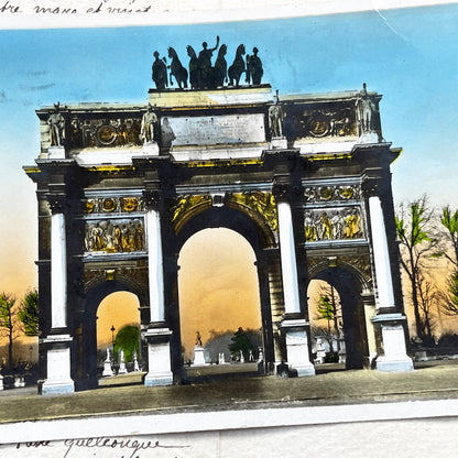 1930s - Antique French Postcard - Paris Arc de Triomphe du Carrousel - Hand Colored Landmark - Napoleonic Monument - Vintage City View