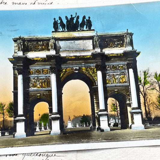 1930s - Antique French Postcard - Paris Arc de Triomphe du Carrousel - Hand Colored Landmark - Napoleonic Monument - Vintage City View