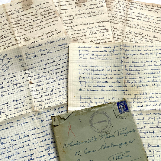 1940s - Two Original French Handwritten Love Letters - Poignant Wartime Romance, Vintage French Correspondence Ephemera from France