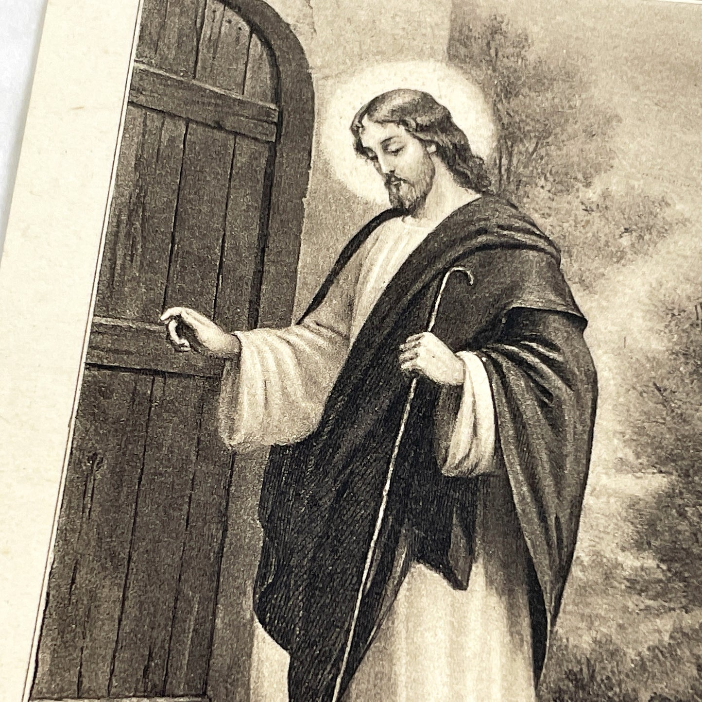 1900s - Antique French Religious Holy Card - Jesus Christ Knocking Door - Devotional Christian Art Print - Bouasse-Jeune Vintage Collectible