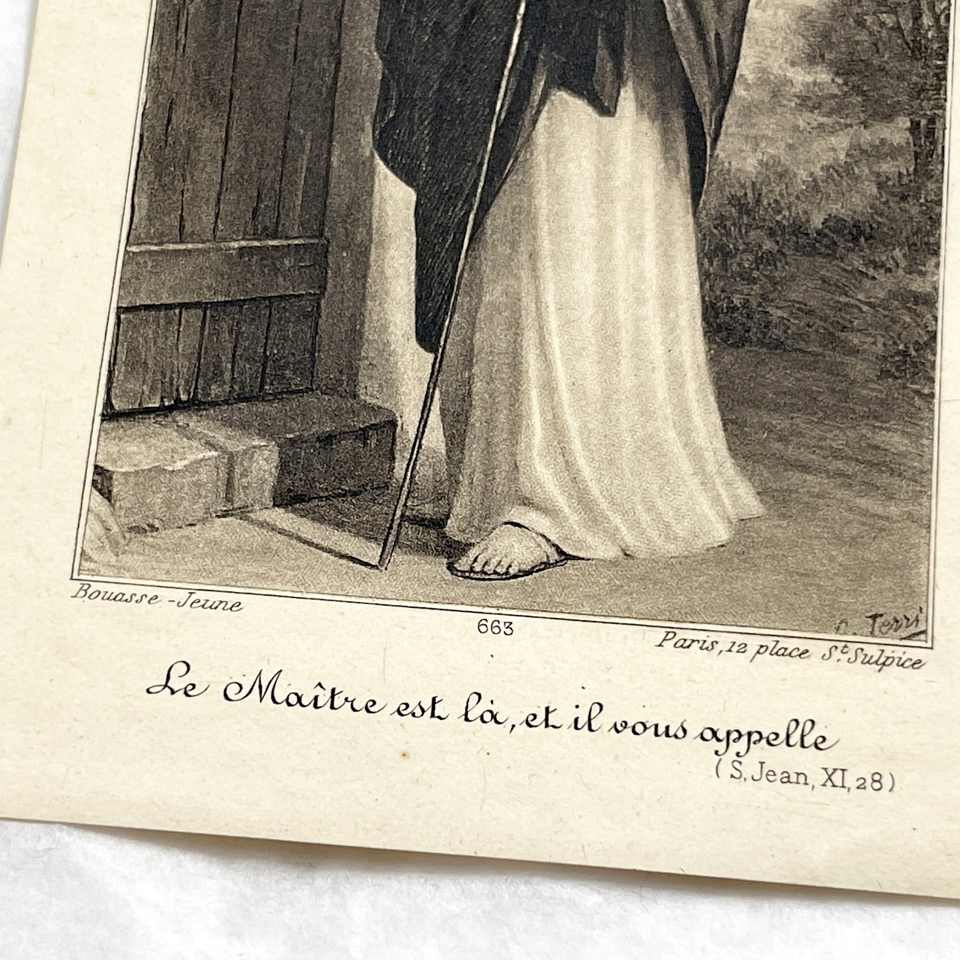 1900s - Antique French Religious Holy Card - Jesus Christ Knocking Door - Devotional Christian Art Print - Bouasse-Jeune Vintage Collectible