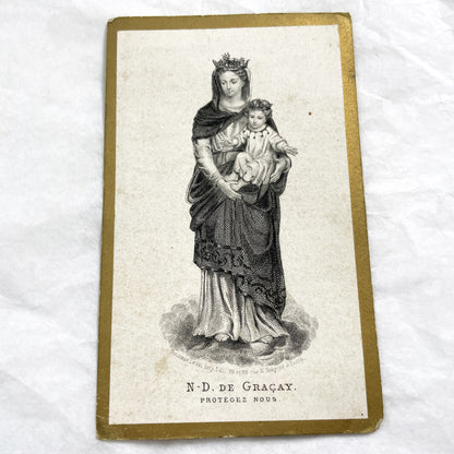 1900s - Antique French Religious Card - Our Lady of Gracay - Virgin Mary Infant Jesus - Devotional Art Print - Bouasse-Lebel