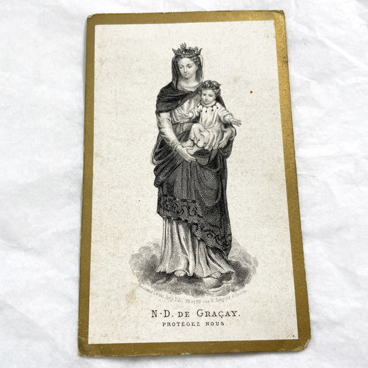1900s - Antique French Religious Card - Our Lady of Gracay - Virgin Mary Infant Jesus - Devotional Art Print - Bouasse-Lebel