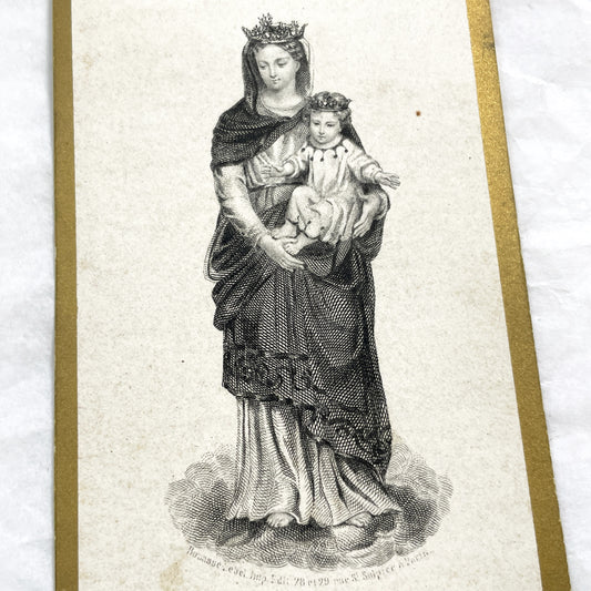 1900s - Antique French Religious Card - Our Lady of Gracay - Virgin Mary Infant Jesus - Devotional Art Print - Bouasse-Lebel