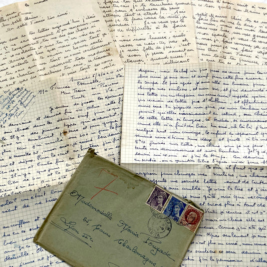 1940s - Two Original Handwritten Love Letters - French Correspondence Ephemera - Vintage Romance