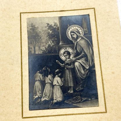 1910s - Antique French Religious Card - First Solemn Communion Memento - Virgin Mary Children Devotion - 1914 - Geneviève Liébaerts