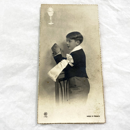 1930s - French First Communion Souvenir Card - Young Boy Praying - Vintage Religious Holy Card - Catholic Sacrament - Dated 1939 - Peypins