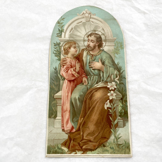 1900s - Vintage French Religious Holy Card - Saint Joseph and Child Jesus Devotional Ephemera - Catholic Art