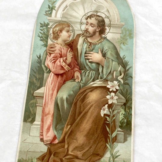 1900s - Vintage French Religious Holy Card - Saint Joseph and Child Jesus Devotional Ephemera - Catholic Art