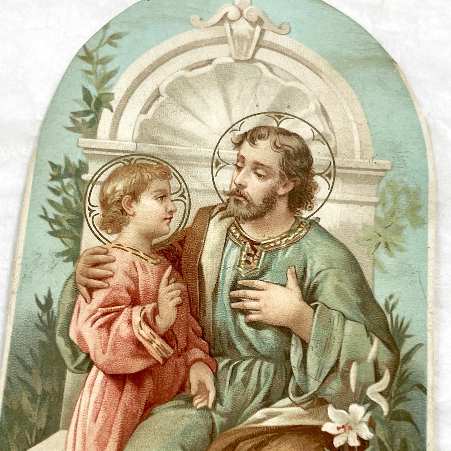 1900s - Vintage French Religious Holy Card - Saint Joseph and Child Jesus Devotional Ephemera - Catholic Art