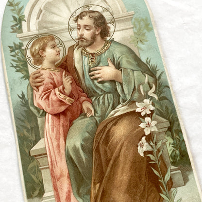 1900s - Vintage French Religious Holy Card - Saint Joseph and Child Jesus Devotional Ephemera - Catholic Art