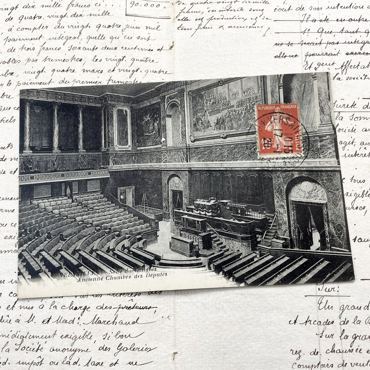1910s - Versailles Chamber Of Deputies Vintage Postcard France - Congress Hall - Historic French Parliament Interior Print