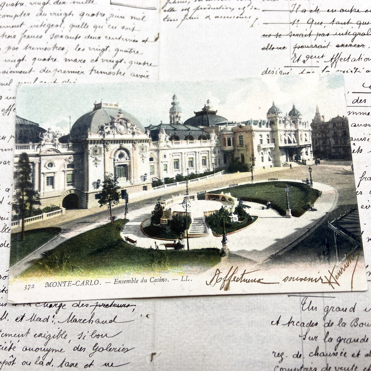 1900s - Monte-Carlo Casino - Historic French Riviera Postcard - Monaco Landmark - Belle Époque Architecture - Hand-Colored Scenic View