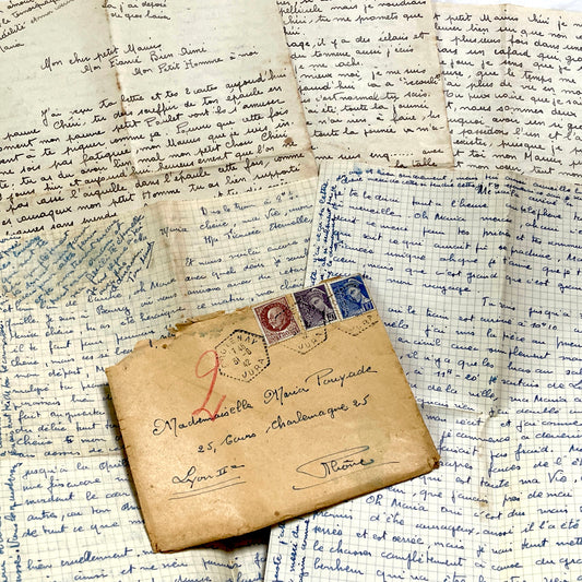 1940s - Evocative Handwritten French Love Letters - Pair of Vintage Romantic WWII Era Correspondence Ephemera