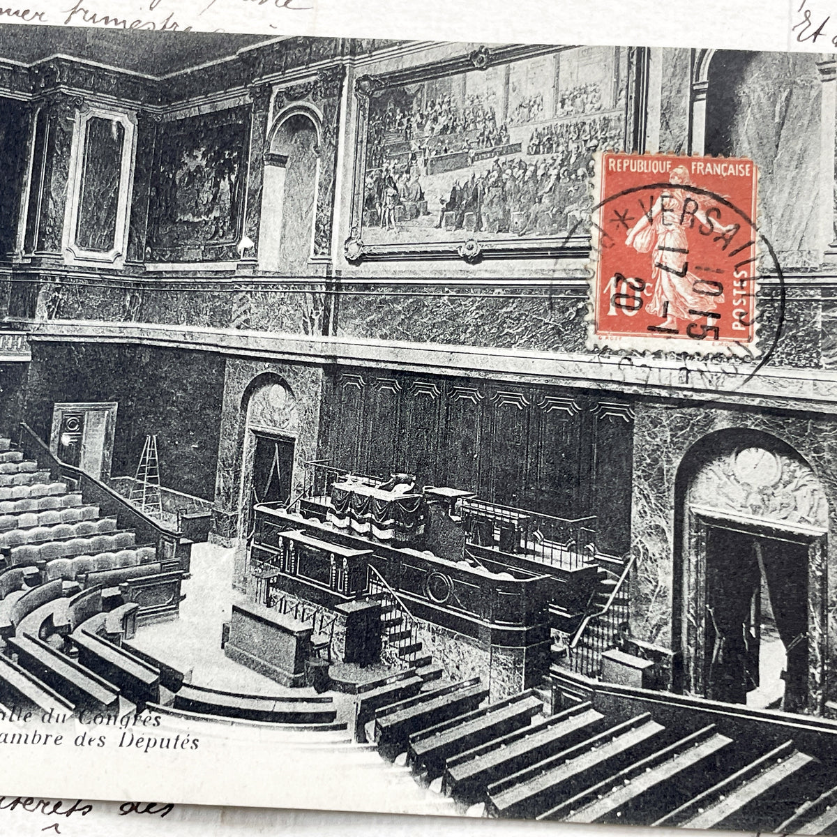 1910s - Versailles Chamber Of Deputies Vintage Postcard France - Congress Hall - Historic French Parliament Interior Print