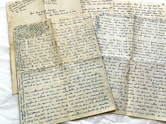 1940s - Evocative Handwritten French Love Letters - Pair of Vintage Romantic WWII Era Correspondence Ephemera