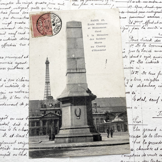 1900s - Paris Ecole Militaire War Memorial Postcard - Vintage French Monument - Eiffel Tower View - Historic Military Tribute