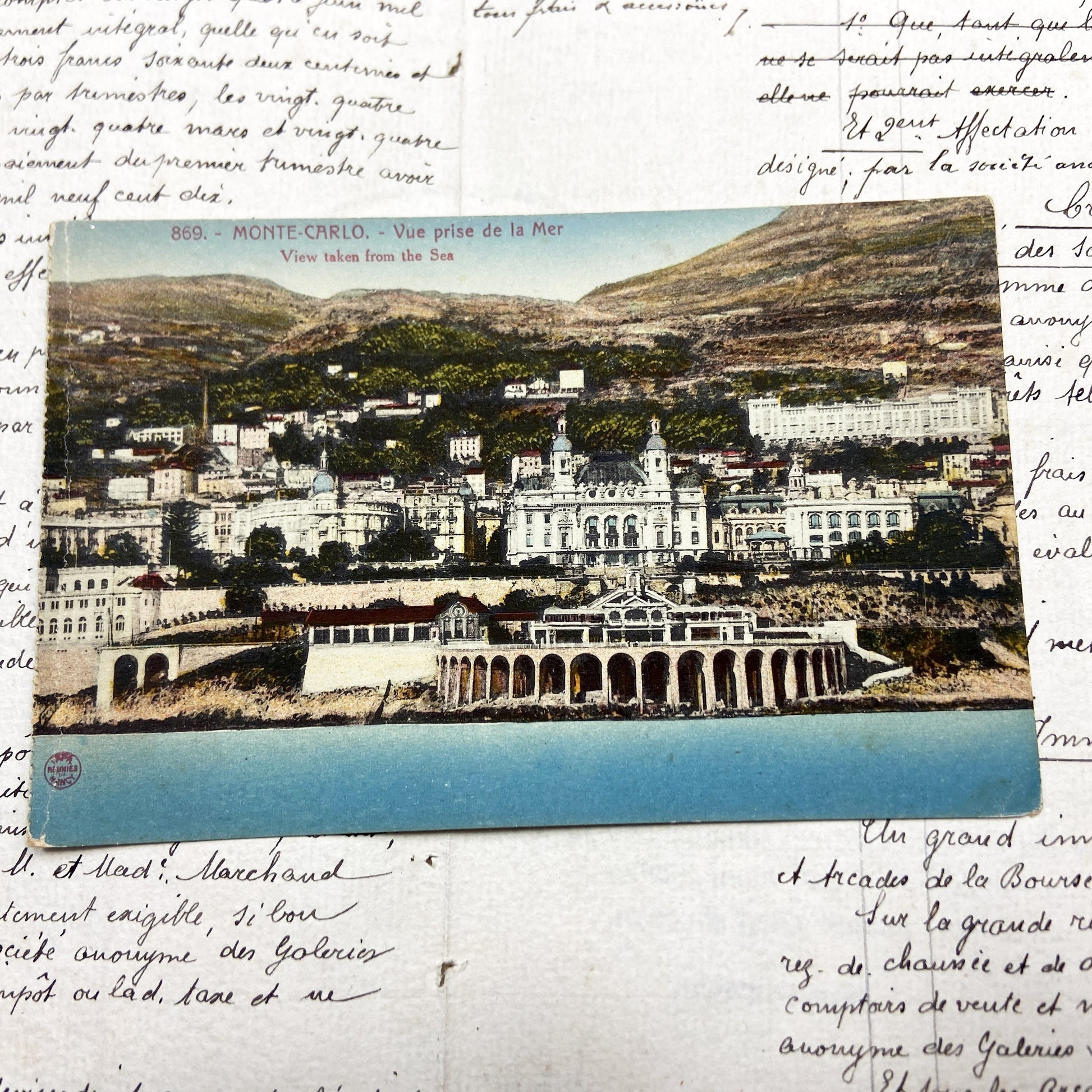 1910s - Monte Carlo Vintage Postcard - Iconic French Riviera Coastal Landscape - Historic Architecture View From The Sea