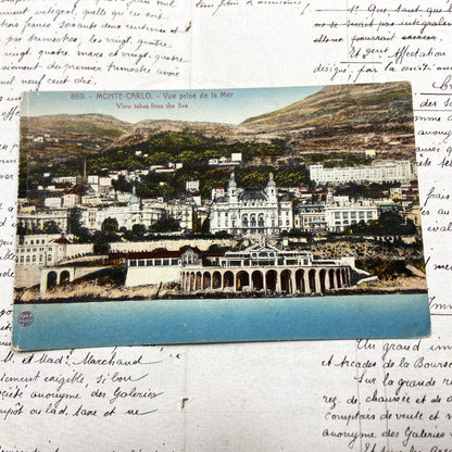 1910s - Monte Carlo Vintage Postcard - Iconic French Riviera Coastal Landscape - Historic Architecture View From The Sea