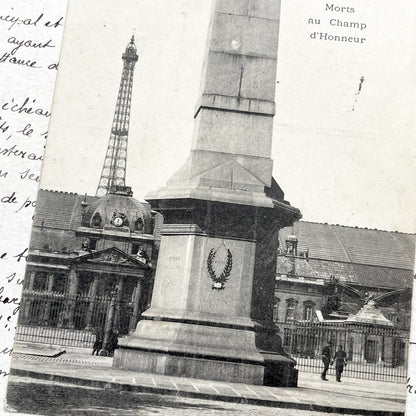 1900s - Paris Ecole Militaire War Memorial Postcard - Vintage French Monument - Eiffel Tower View - Historic Military Tribute