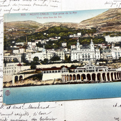 1910s - Monte Carlo Vintage Postcard - Iconic French Riviera Coastal Landscape - Historic Architecture View From The Sea