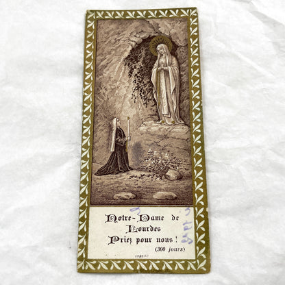 1910s - Vintage Our Lady of Lourdes Holy Card - Saint Bernadette Apparition - French Catholic Prayer Indulgence Card - Antique Devotional