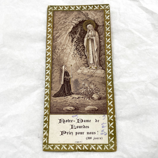 1910s - Vintage Our Lady of Lourdes Holy Card - Saint Bernadette Apparition - French Catholic Prayer Indulgence Card - Antique Devotional