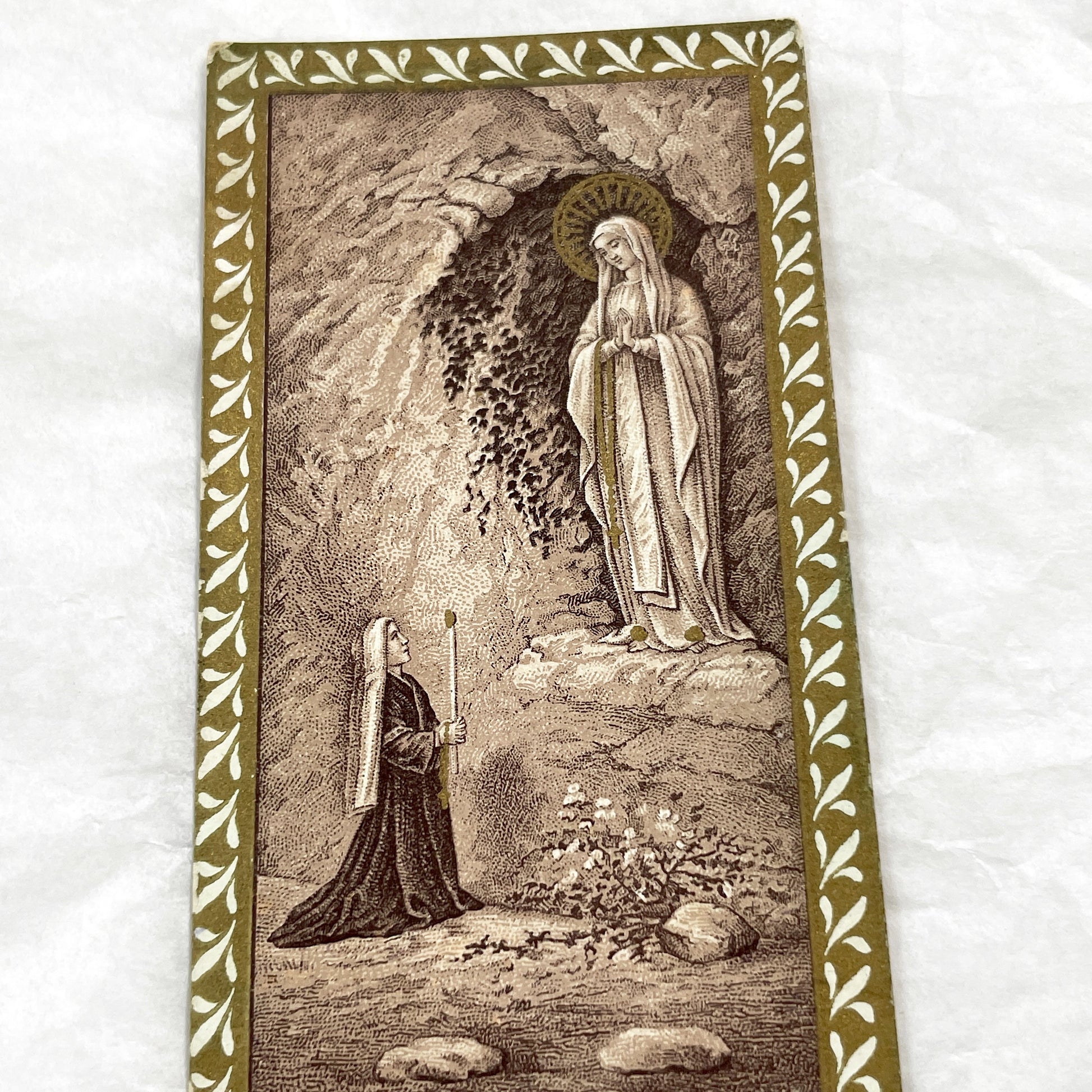 1910s - Vintage Our Lady of Lourdes Holy Card - Saint Bernadette Apparition - French Catholic Prayer Indulgence Card - Antique Devotional