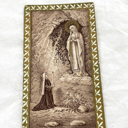 1910s - Vintage Our Lady of Lourdes Holy Card - Saint Bernadette Apparition - French Catholic Prayer Indulgence Card - Antique Devotional