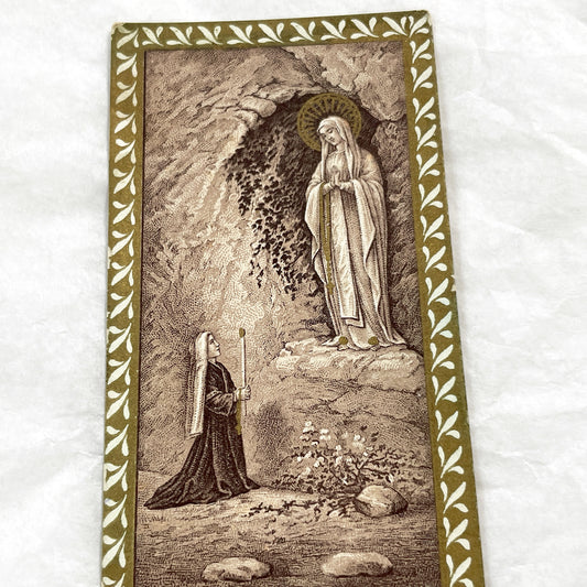 1910s - Vintage Our Lady of Lourdes Holy Card - Saint Bernadette Apparition - French Catholic Prayer Indulgence Card - Antique Devotional