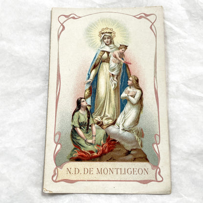 1910s - Antique French Catholic Prayer Card - Notre-Dame de Montligeon - Virgin Mary Jesus Purgatory Souls - Religious Ephemera