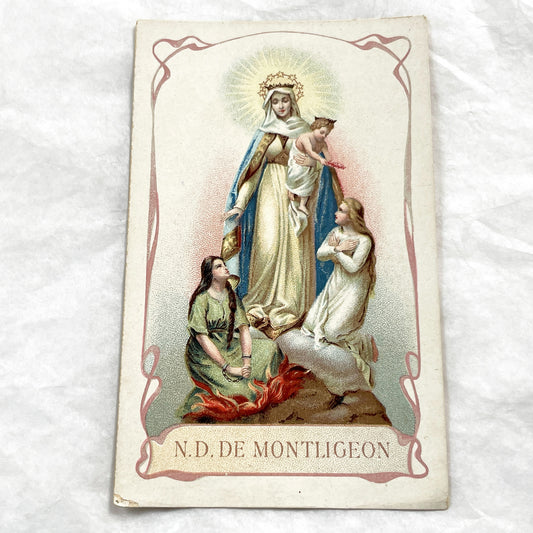 1910s - Antique French Catholic Prayer Card - Notre-Dame de Montligeon - Virgin Mary Jesus Purgatory Souls - Religious Ephemera