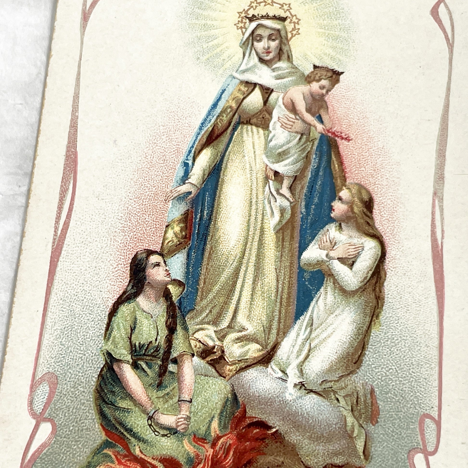 1910s - Antique French Catholic Prayer Card - Notre-Dame de Montligeon - Virgin Mary Jesus Purgatory Souls - Religious Ephemera