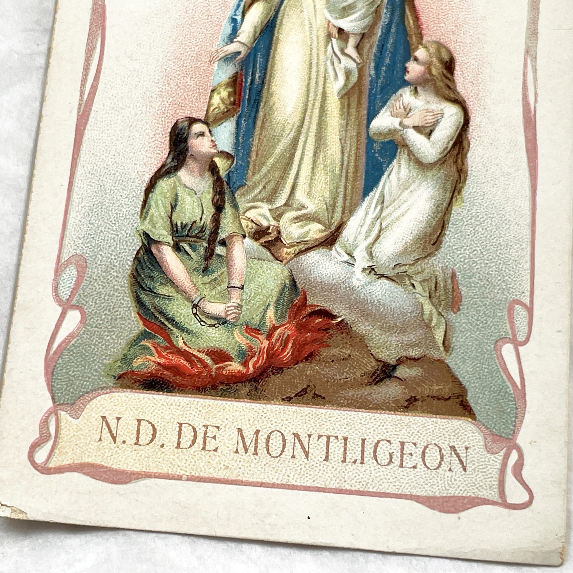 1910s - Antique French Catholic Prayer Card - Notre-Dame de Montligeon - Virgin Mary Jesus Purgatory Souls - Religious Ephemera