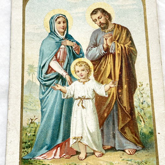 Late 19th - Holy Family Jesus Mary Joseph Religious Prayer Card - French Chromo Indulgence Catholic Art - Pope Leo XIII Devotion Collectible
