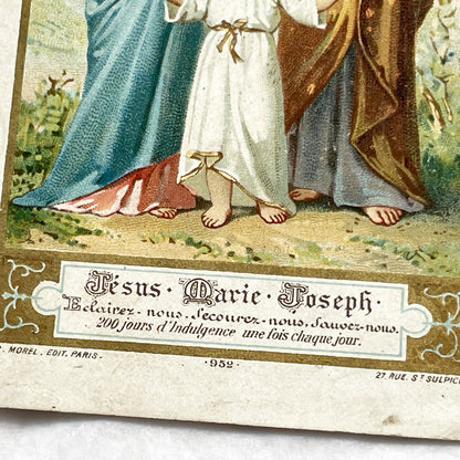 Late 19th - Holy Family Jesus Mary Joseph Religious Prayer Card - French Chromo Indulgence Catholic Art - Pope Leo XIII Devotion Collectible