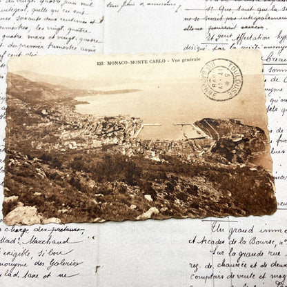 1920s - Vintage Postcard - Monaco Monte Carlo - Panoramic General View - French Riviera Travel Souvenir - Historic Cityscape Photography