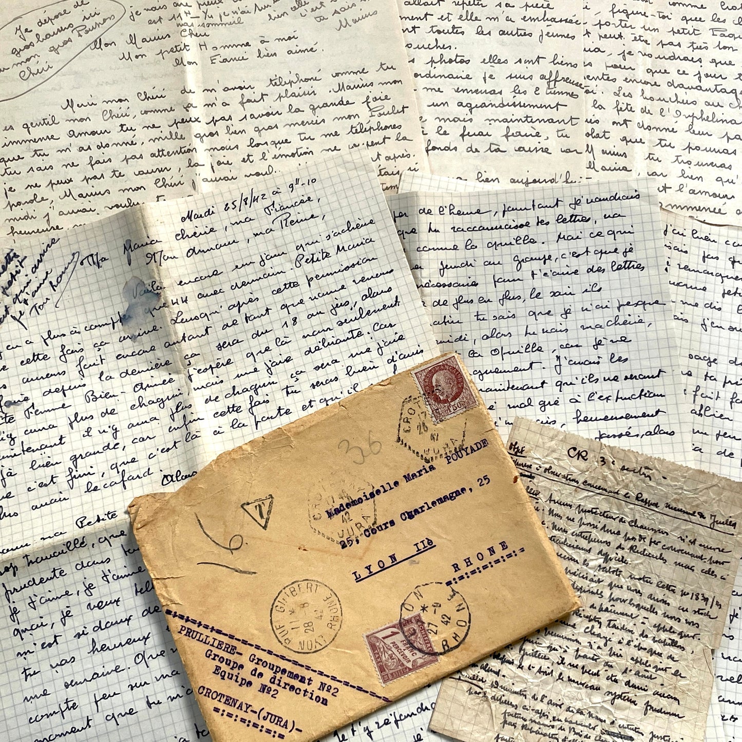 1940s - Two Original Handwritten French Love Letters - Evocative Wartime Correspondence between Beloved Lovers from the Home Front