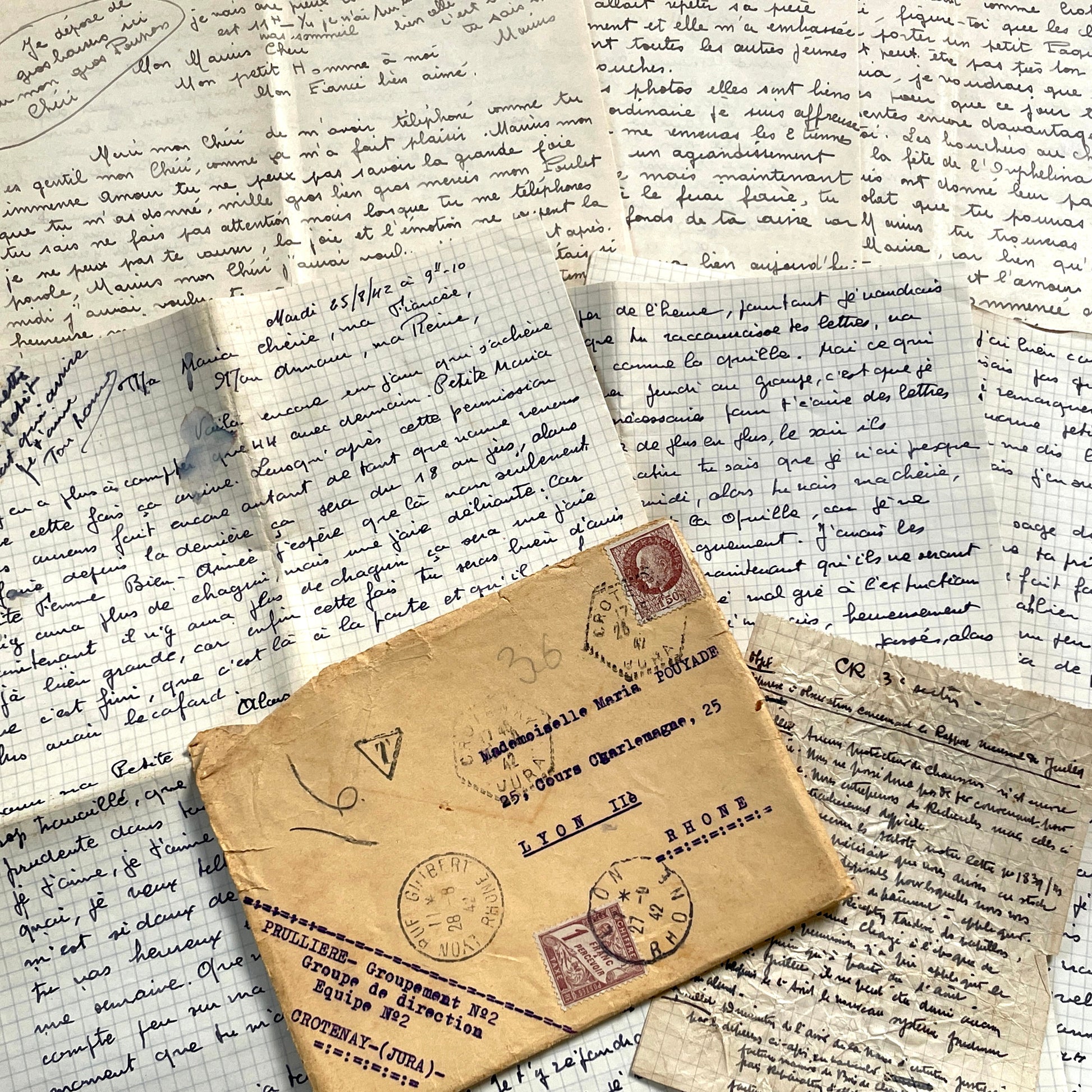 1940s - Two Original Handwritten French Love Letters - Evocative Wartime Correspondence between Beloved Lovers from the Home Front