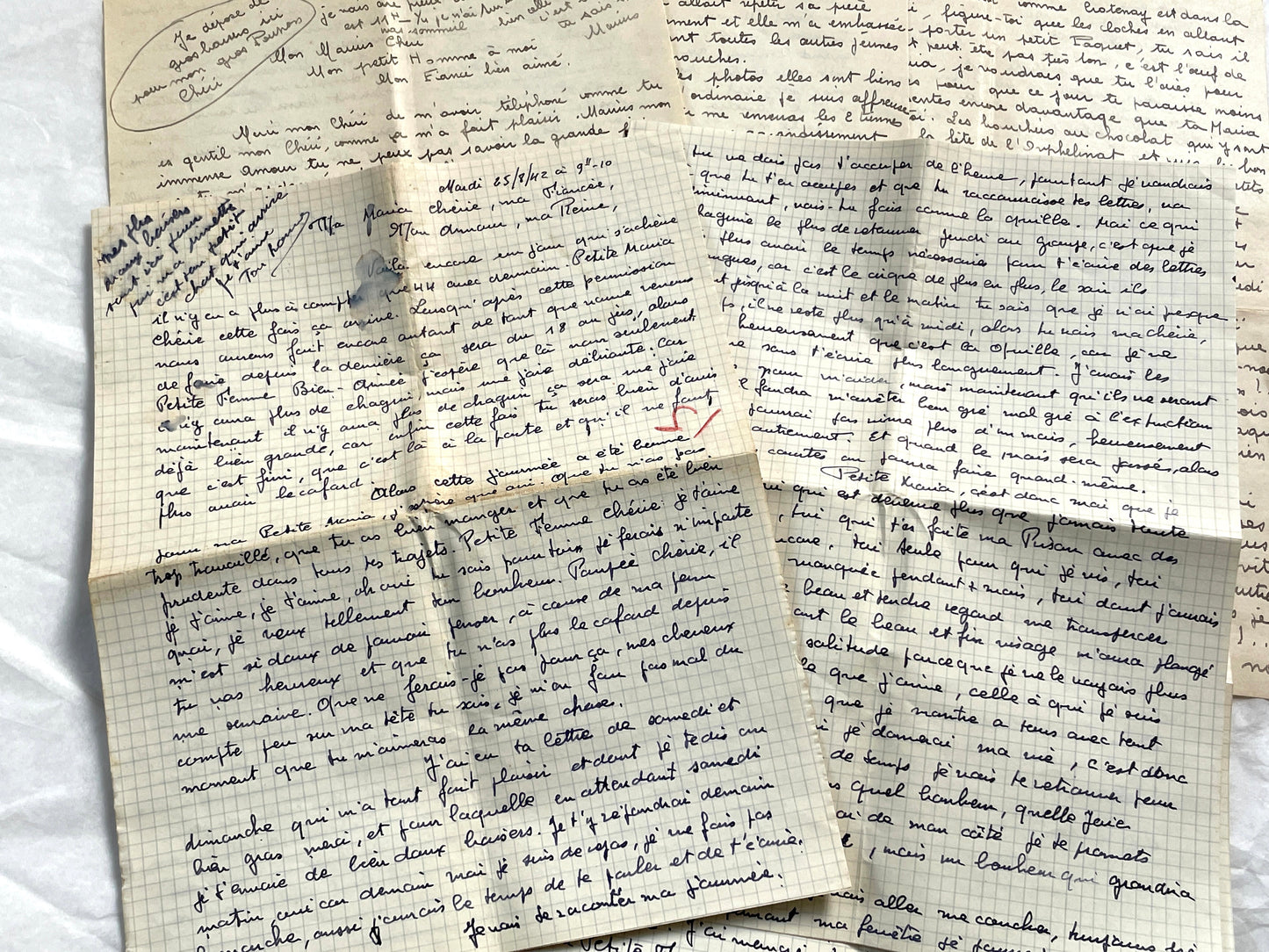 1940s - Two Original Handwritten French Love Letters - Evocative Wartime Correspondence between Beloved Lovers from the Home Front